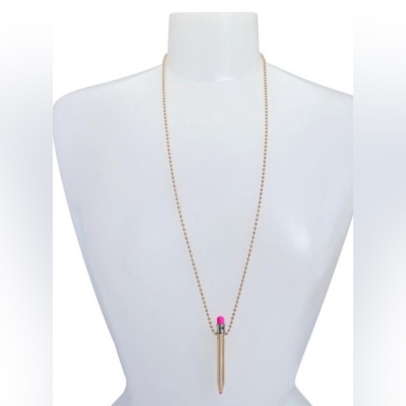 NEW Betsey Johnson Charm School Pencil Pendant Gold & hot pink MSRP $78 - Picture 4 of 4